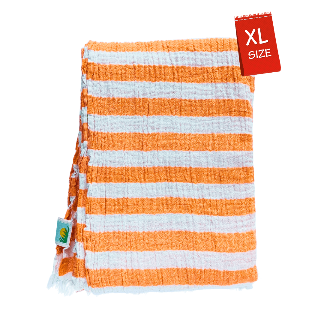 orange and white striped muslin turkish beach towels extra-large oversized 