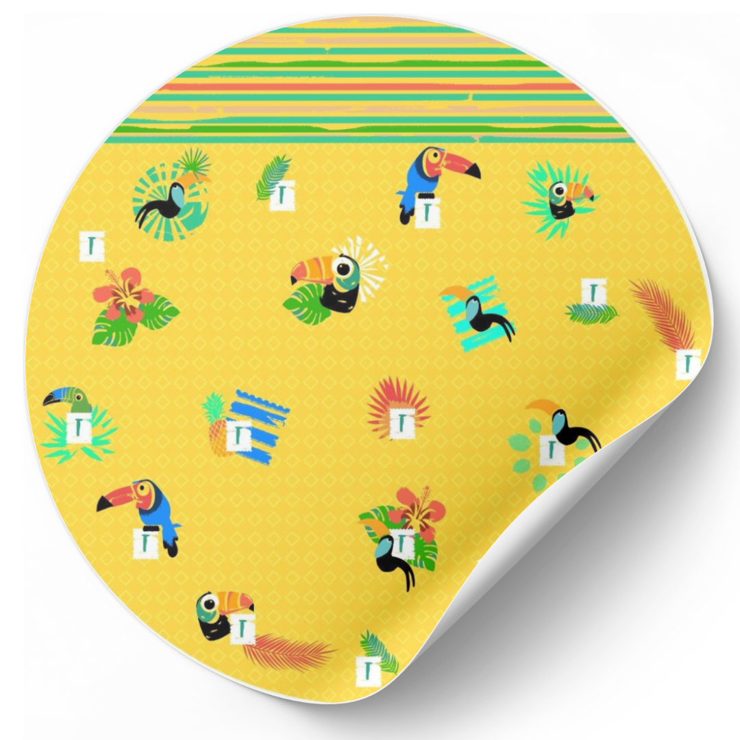 Kids' Round Towel 320gsm, Toucan Tropic, Yellow & White with Fringes