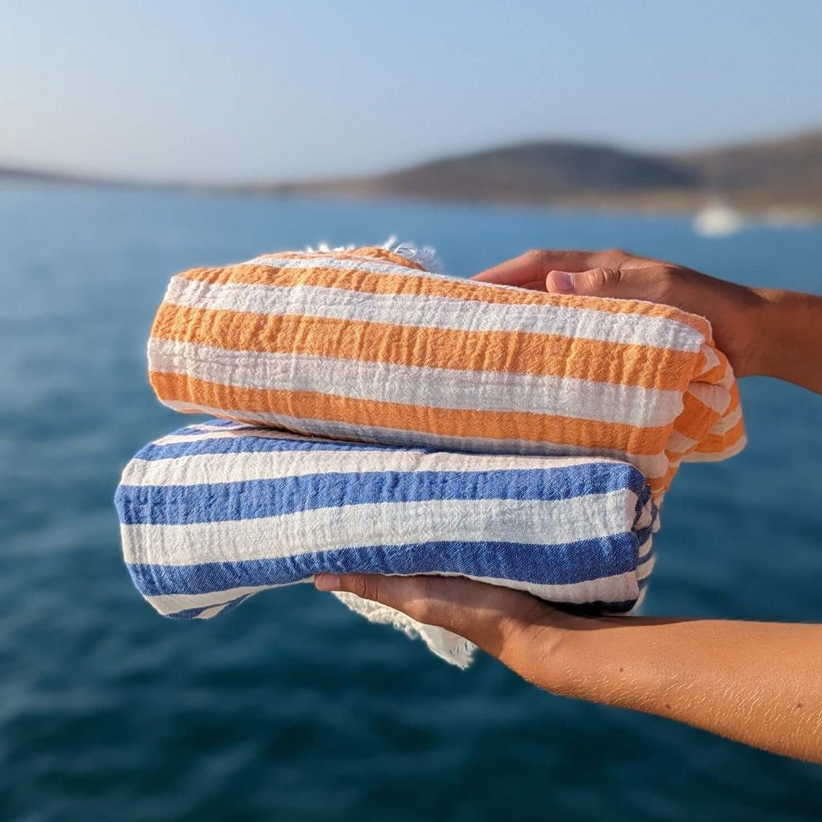 Turkish Beach Towel XL Oversized Crinkle Gauze 100%Cotton 100x200cm Stripes