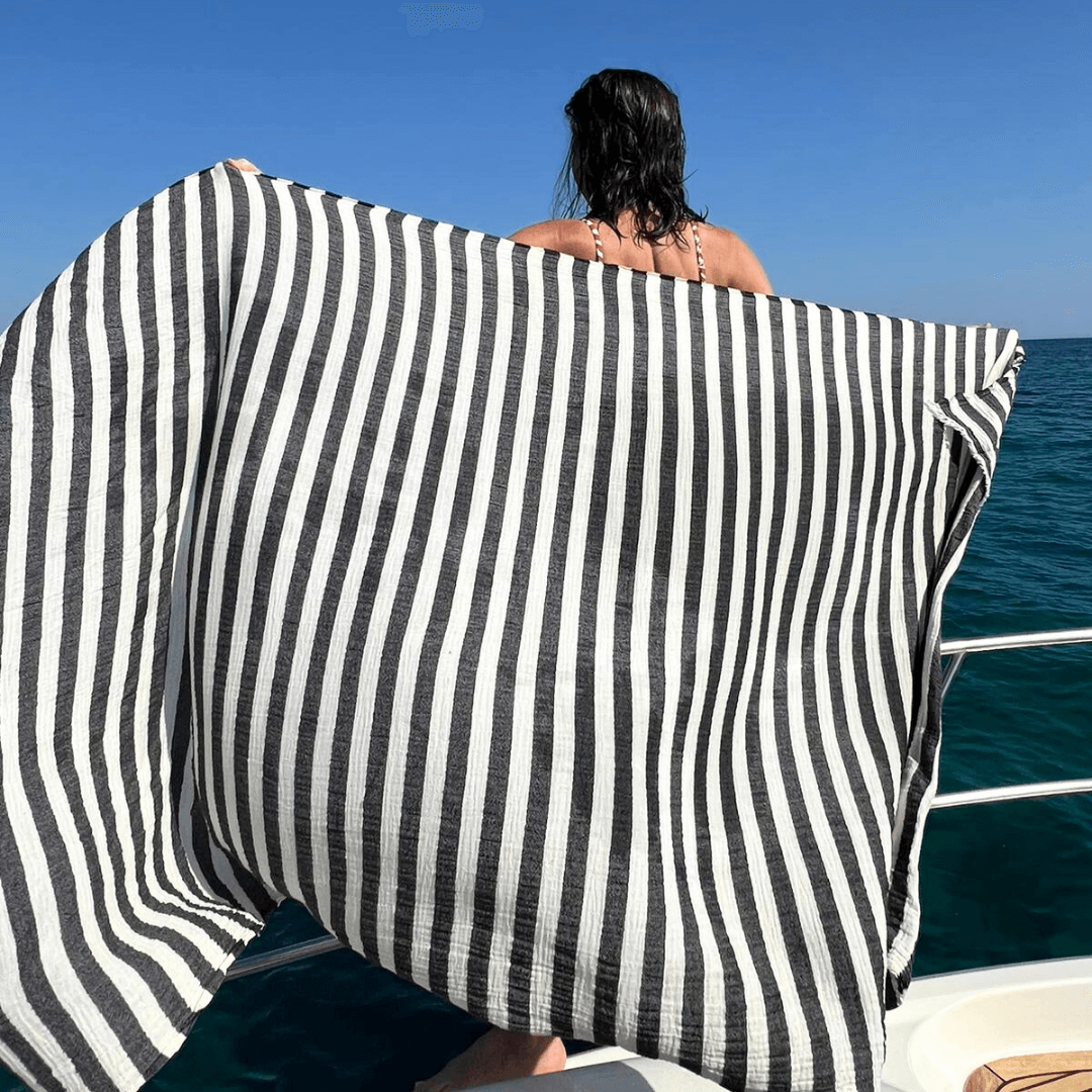 Turkish Beach Towel XL Oversized Crinkle Gauze 100%Cotton 100x200cm Striped