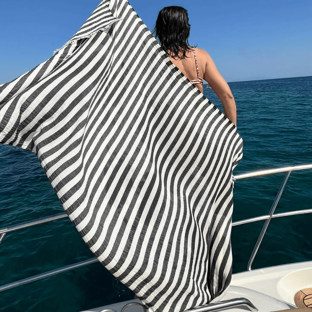 Turkish Beach Towel XL Oversized Crinkle Gauze 100%Cotton 100x200cm Striped