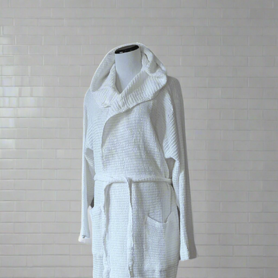 Cotton Bamboo Waffle Bathrobe with Hood 210gsm
