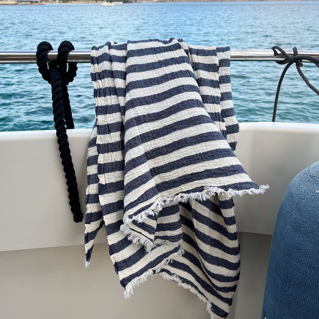 Turkish Beach Towel XL Oversized Crinkle Gauze 100%Cotton 100x200cm Striped