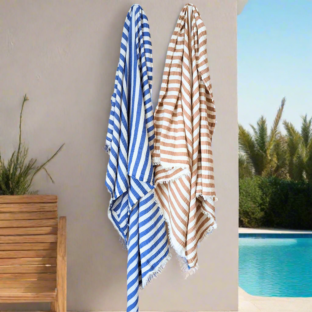 Turkish Beach Towel XL Oversized Crinkle Gauze 100%Cotton 100x200cm Striped