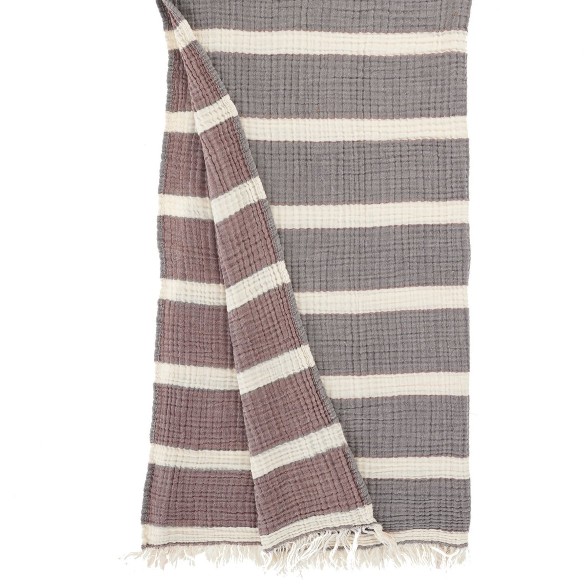 muslin 4 layer turkish towel bath beach reversible anthracite and burgundy with tassels 