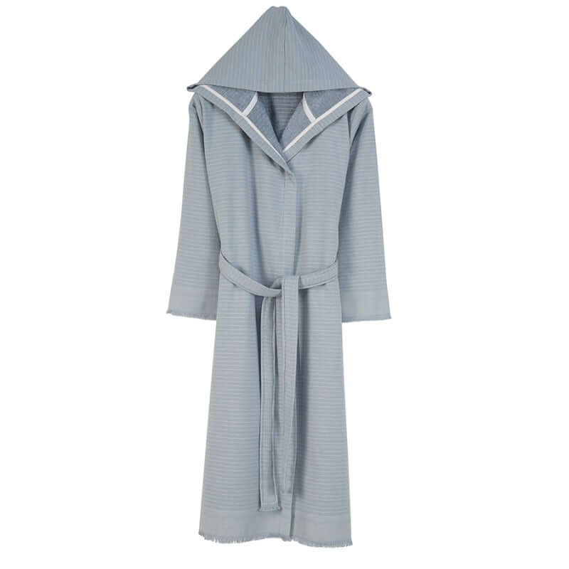 comfortable fit bathrobe with hood with inside terry and front side clean flat woven 
