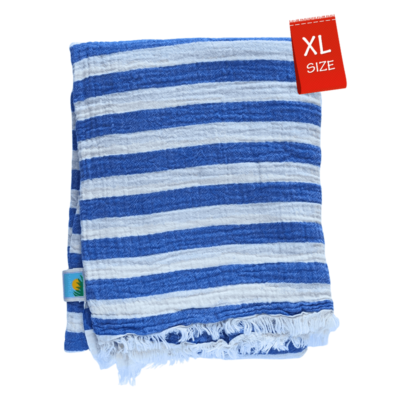blue and white striped muslin turkish beach towels extra-large oversized 