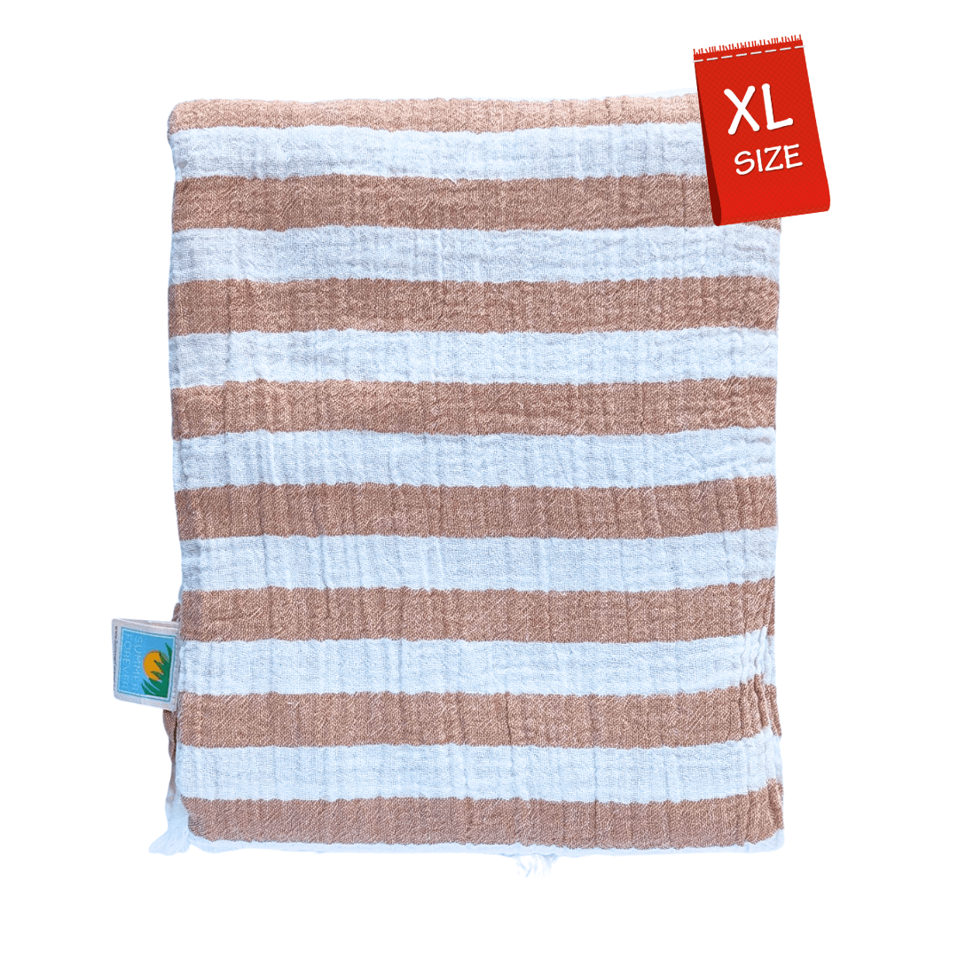 brown and white striped muslin turkish beach towels extra-large oversized 