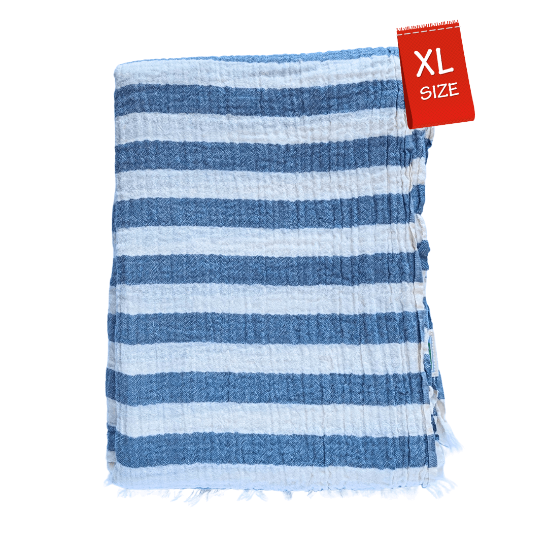 denim blue and white striped muslin turkish beach towels extra-large oversized 