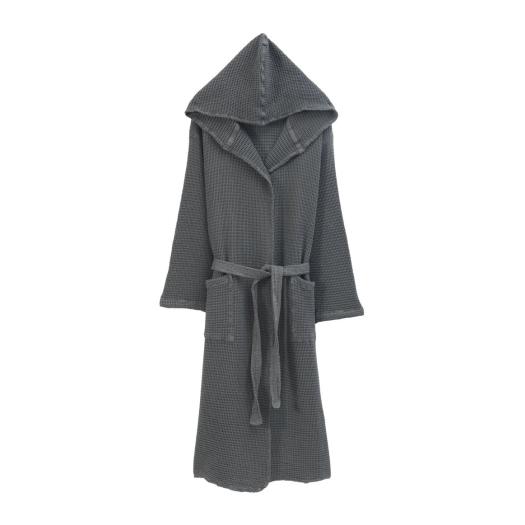 Cotton Bamboo Waffle Bathrobe with Hood 210gsm, Anthracite