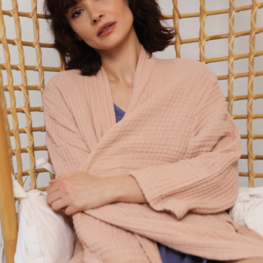 Crinkle Gauze Muslin Bathrobe, Jasper