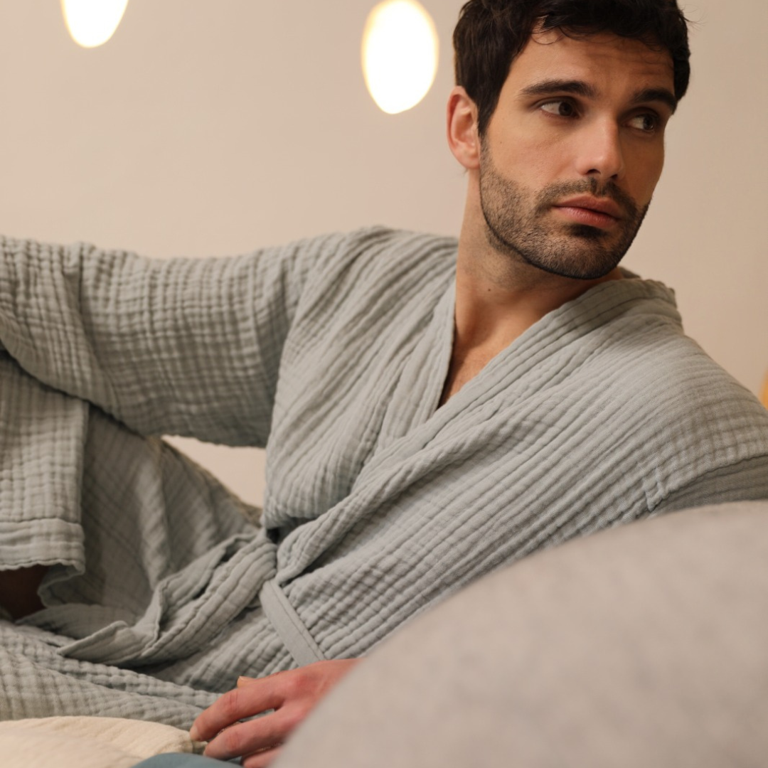 Crinkle Gauze Muslin Bathrobe, Jasper