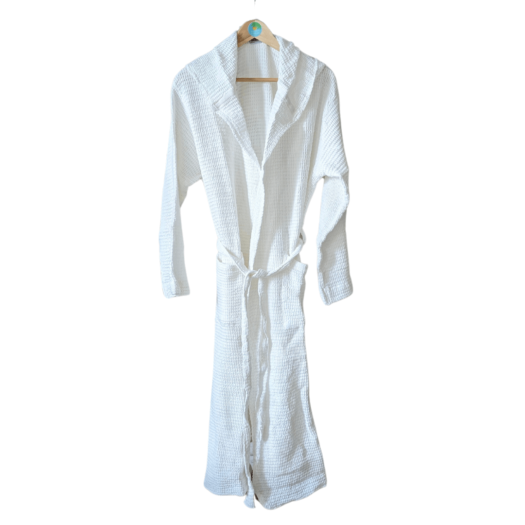 Cotton Bamboo Waffle Bathrobe with Hood 210gsm, Off White