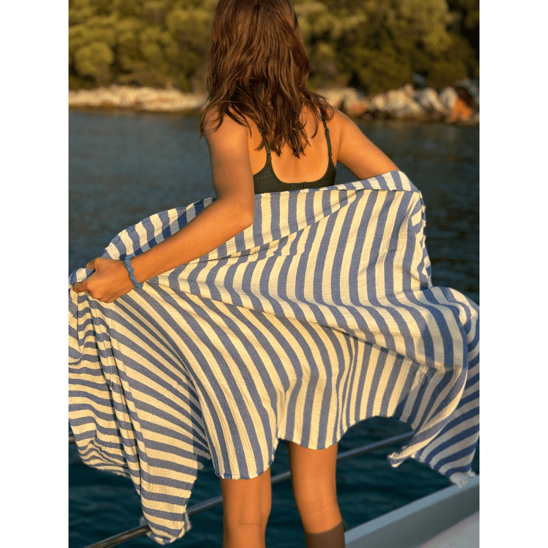 Turkish Beach Towel XL Oversized Crinkle Gauze 100%Cotton 100x200cm Striped