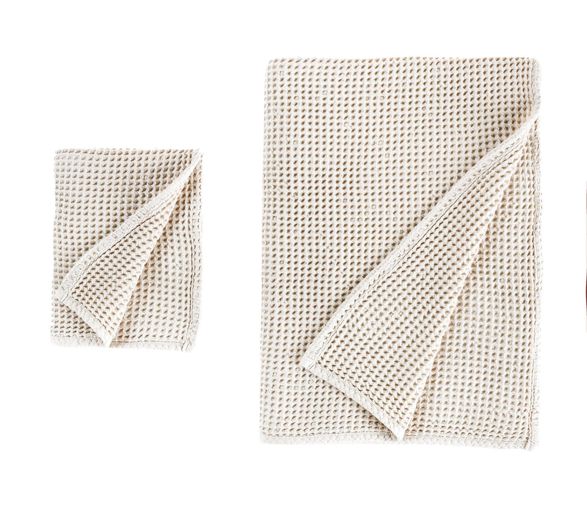 hand bath towel set waffle weave, no fringes, no tassels, neutral beige turkish towel 