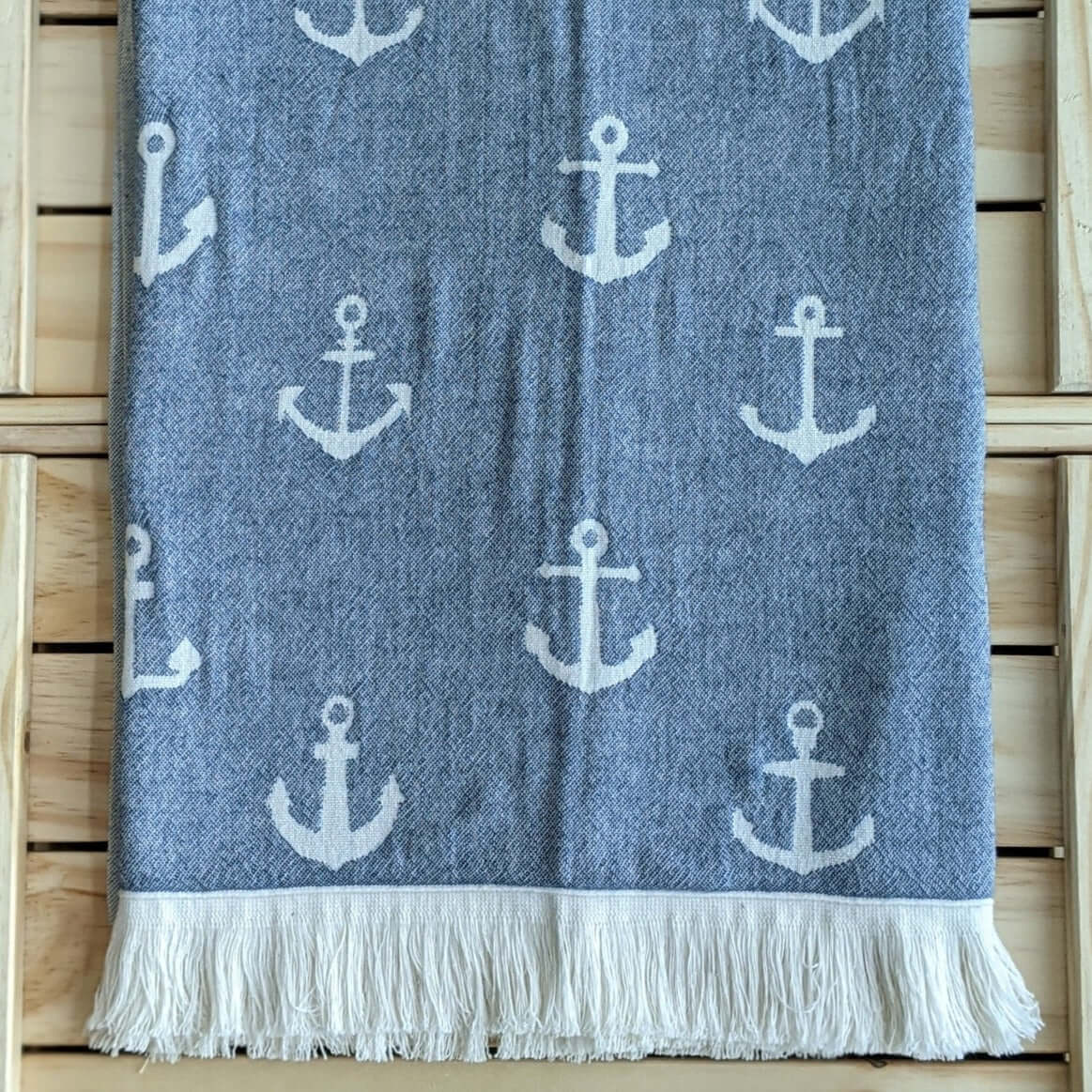 Turkish Towel, Anchor Designs, Navy, Reversible, for Travel Beach Bath, absorbent, durable 