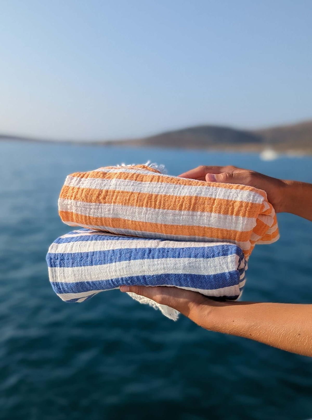 Turkish Beach Towel XL Set, Oversized Muslin, Stripes  (4)