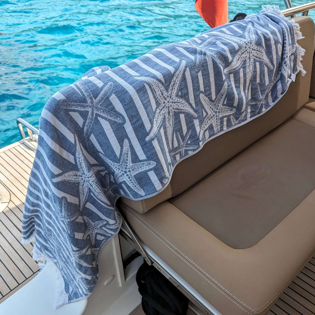 Turkish Beach Towel 240gsm Reversible, Starfish Navy