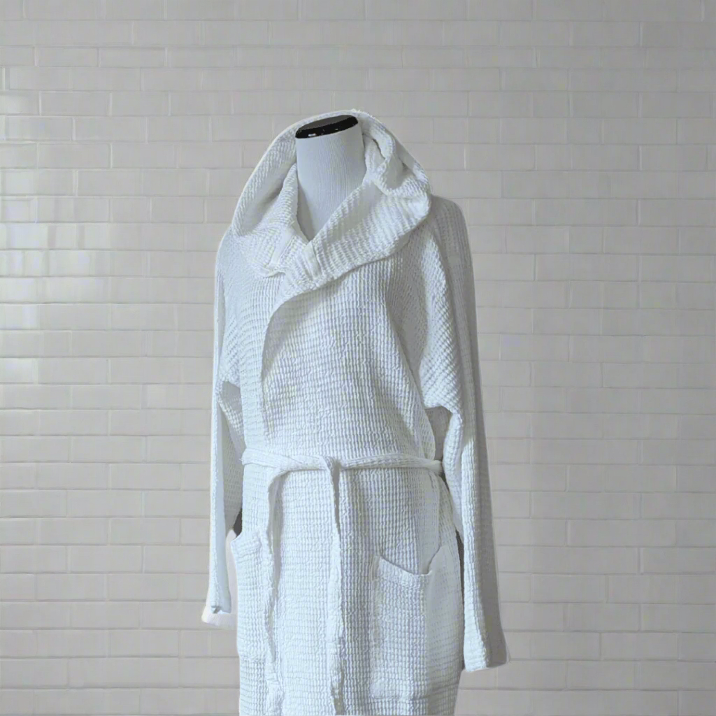 Cotton Bamboo Waffle Bathrobe with Hood 210gsm