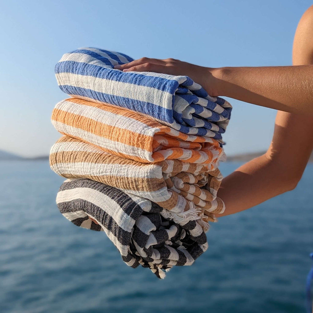 Turkish Beach Towel XL Oversized Crinkle Gauze 100%Cotton 100x200cm Striped