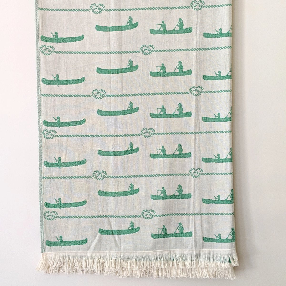 Canoe Design Turkish Towel, Green, use in Hiking, Camping, Canoeing, Toronto Canada 
