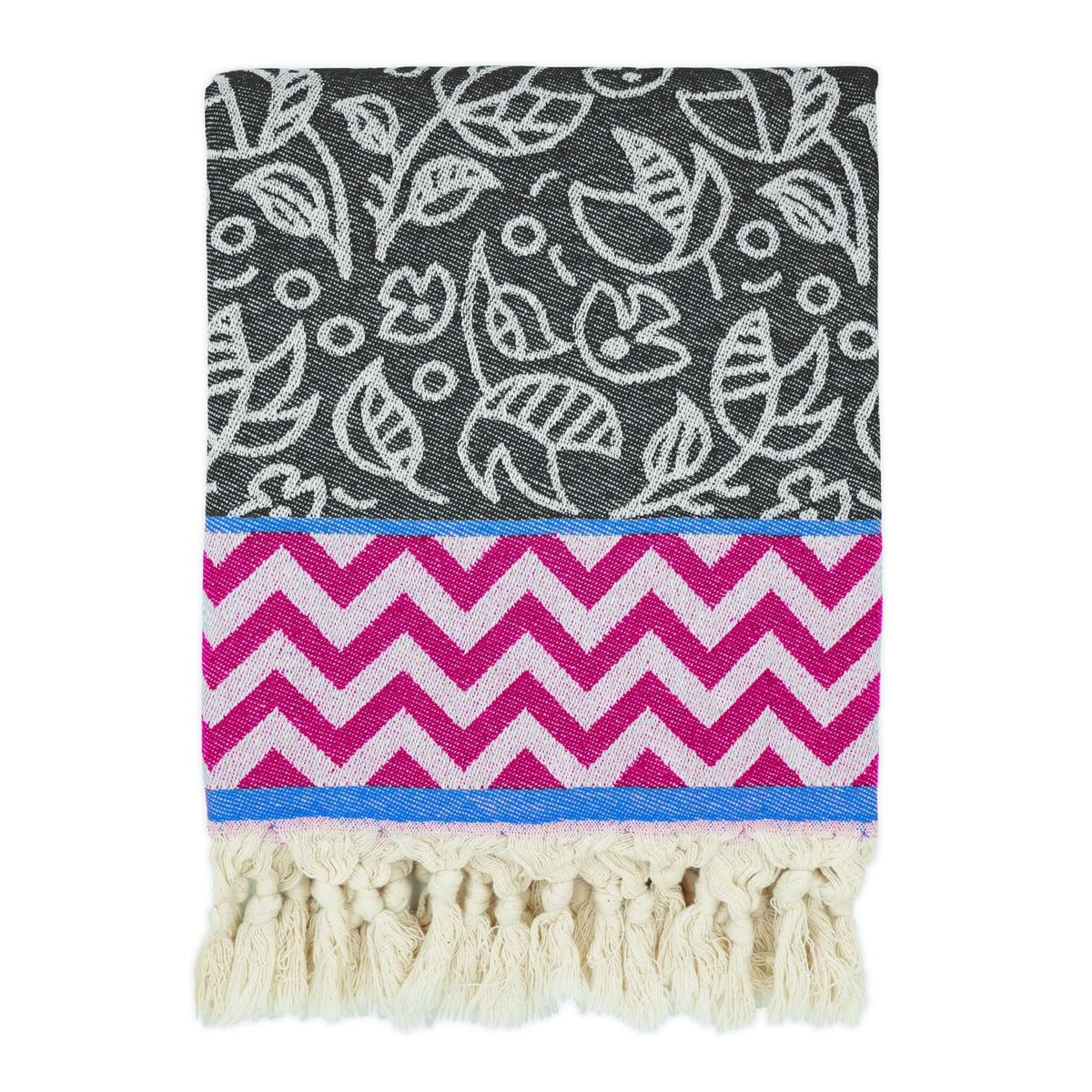 turkish towel black flower and red zigzag pattern with tassels knots vibrant colours fun design designer fashinable