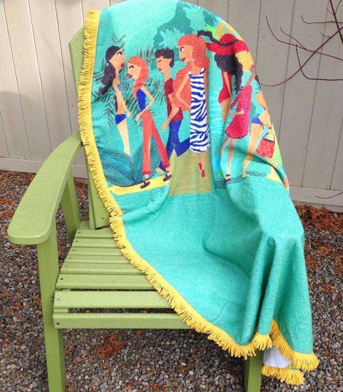 SALE - Round Towel, Summer Spirit, Mint & Yellow with Fringes