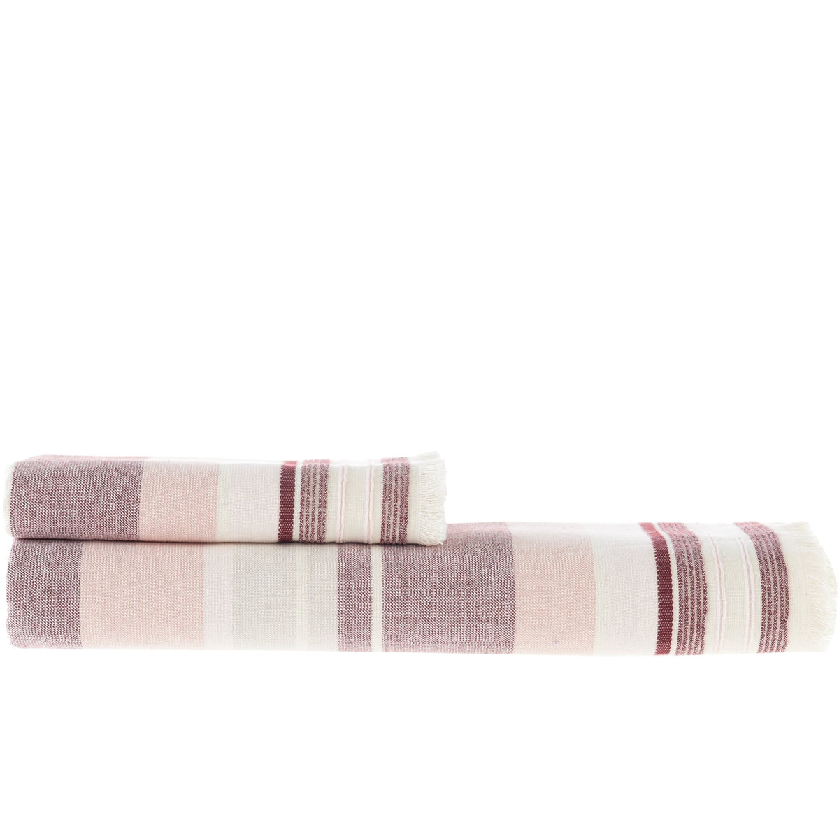 pink and burgundy one side terry towel with fringes bath hand towel set 