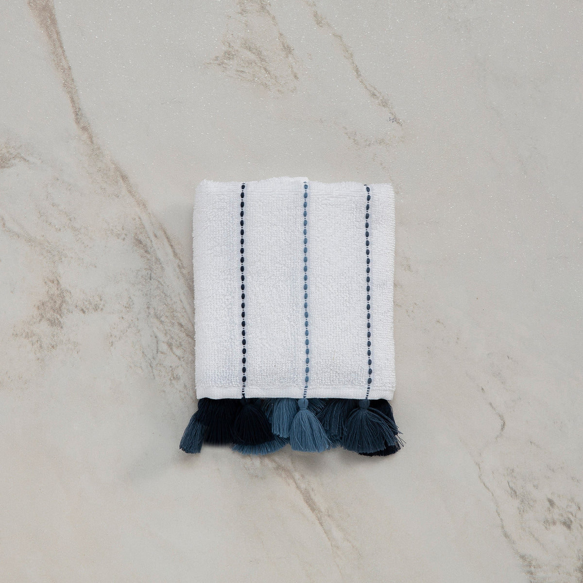 Lina, Terry Towel, Blue Stripes on White, Dark Blue Tassels, ultra soft, very absorbent 