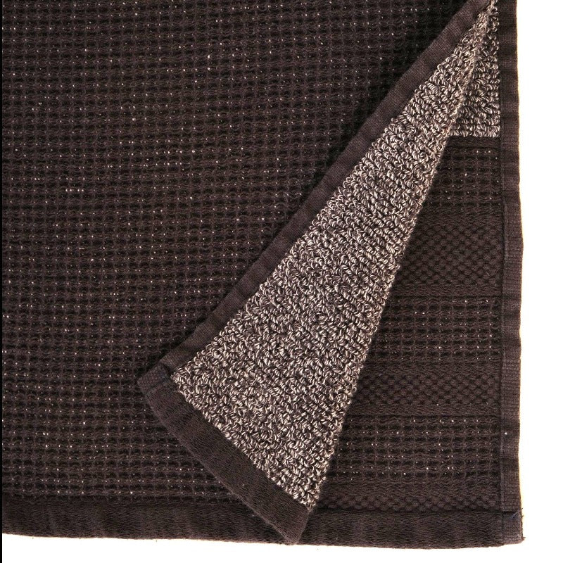 fabio anthracite bath towel open partly presenting light grey reverse terry side 