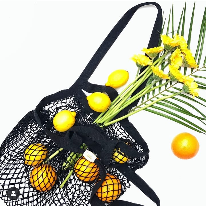 Bamboo Cotton Net Bag, Double Handles, Black