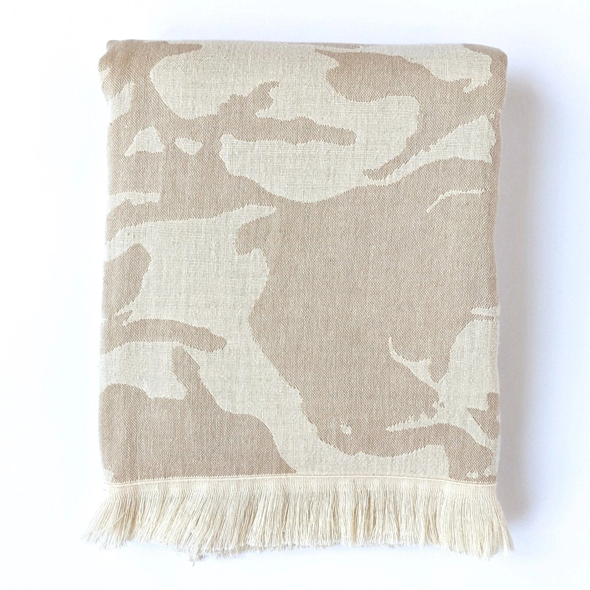 Beige Camo Camouflage Design Turkish Towel, Reversible, for Travel Beach Bath, absorbent, durable 