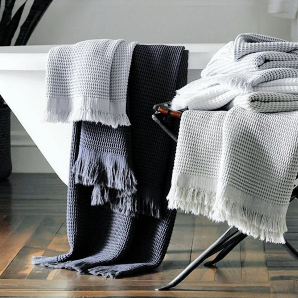 Waffle Turkish Towel 35% Bamboo 210gsm, Anthracite