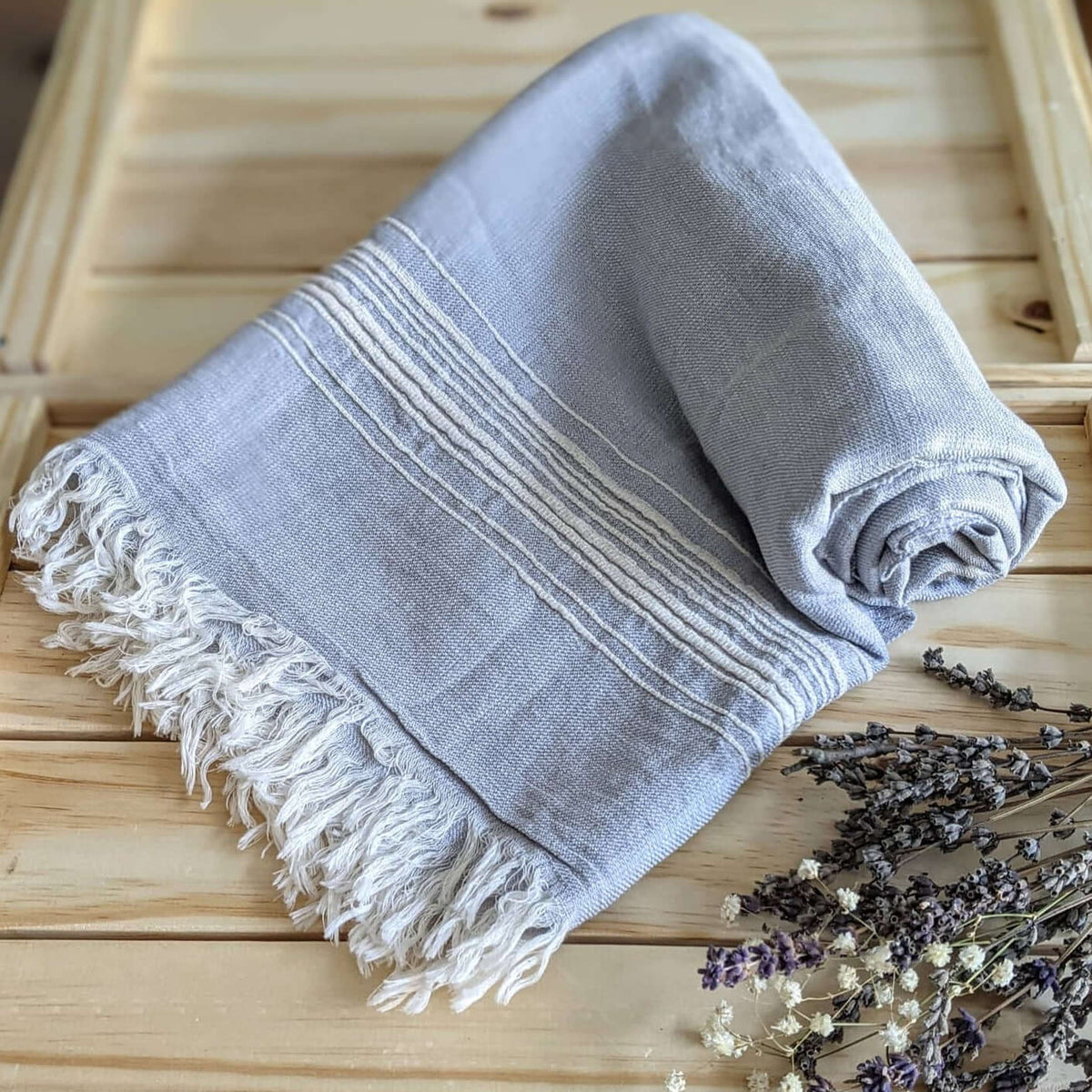 Linen Turkish Towel, Blue Gray