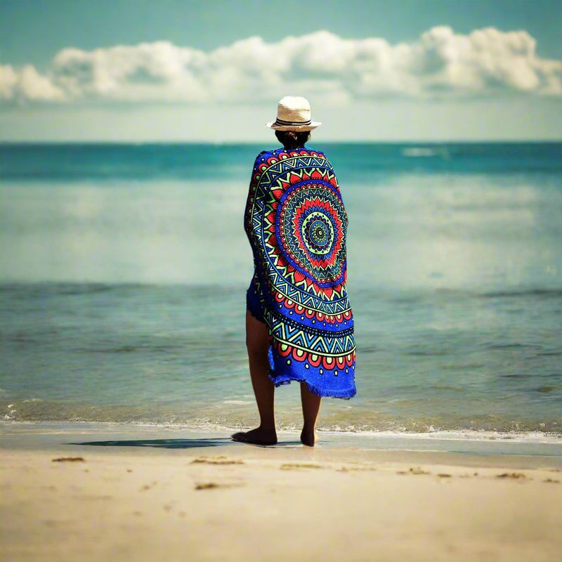 Designer Round Towel, Circle, with fringes, beach blanket, Boho, Boho chic