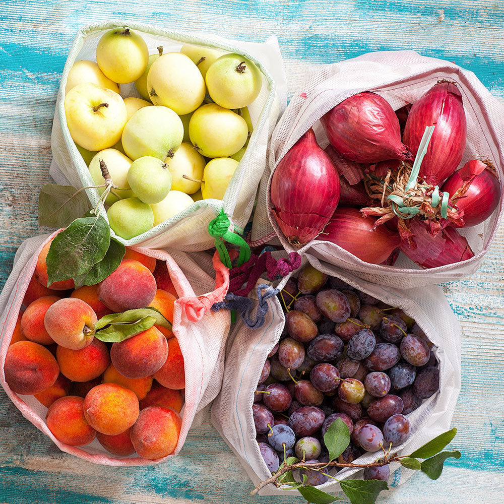 Reusable Produce Bags 3+1, for Fruits and Veggies, White