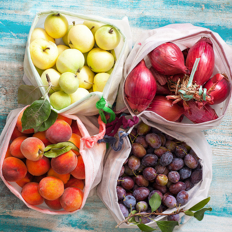 Reusable Produce Bags 3+1, for Fruits and Veggies, White