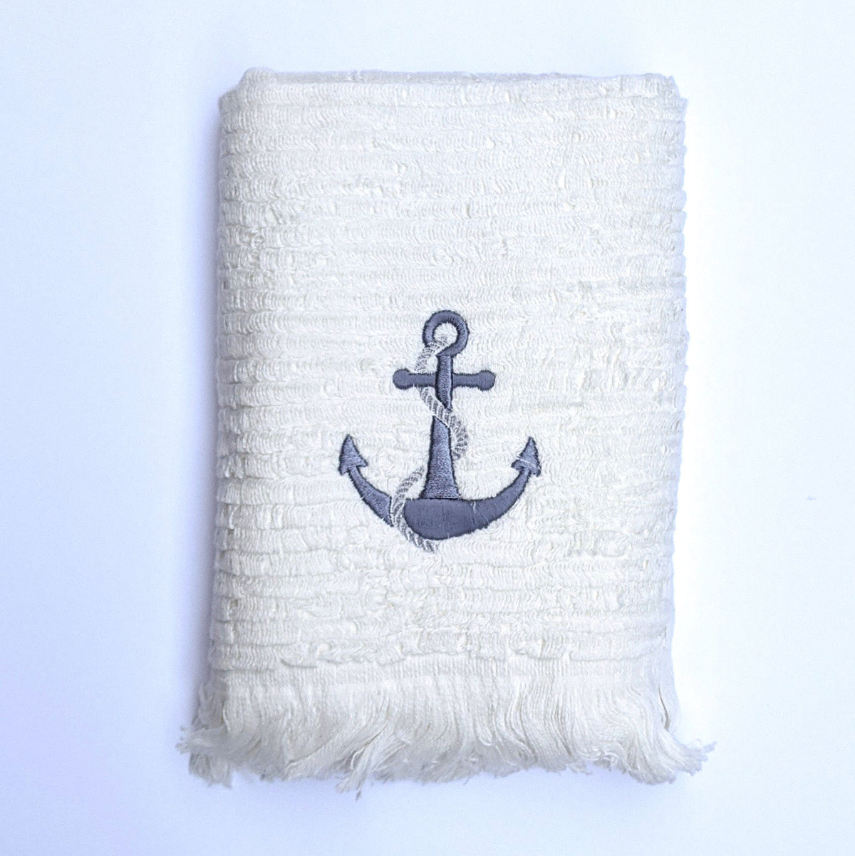 Hand Towel, Terry Off White with purple Anchor Embroidery extra long loops for absorbency 