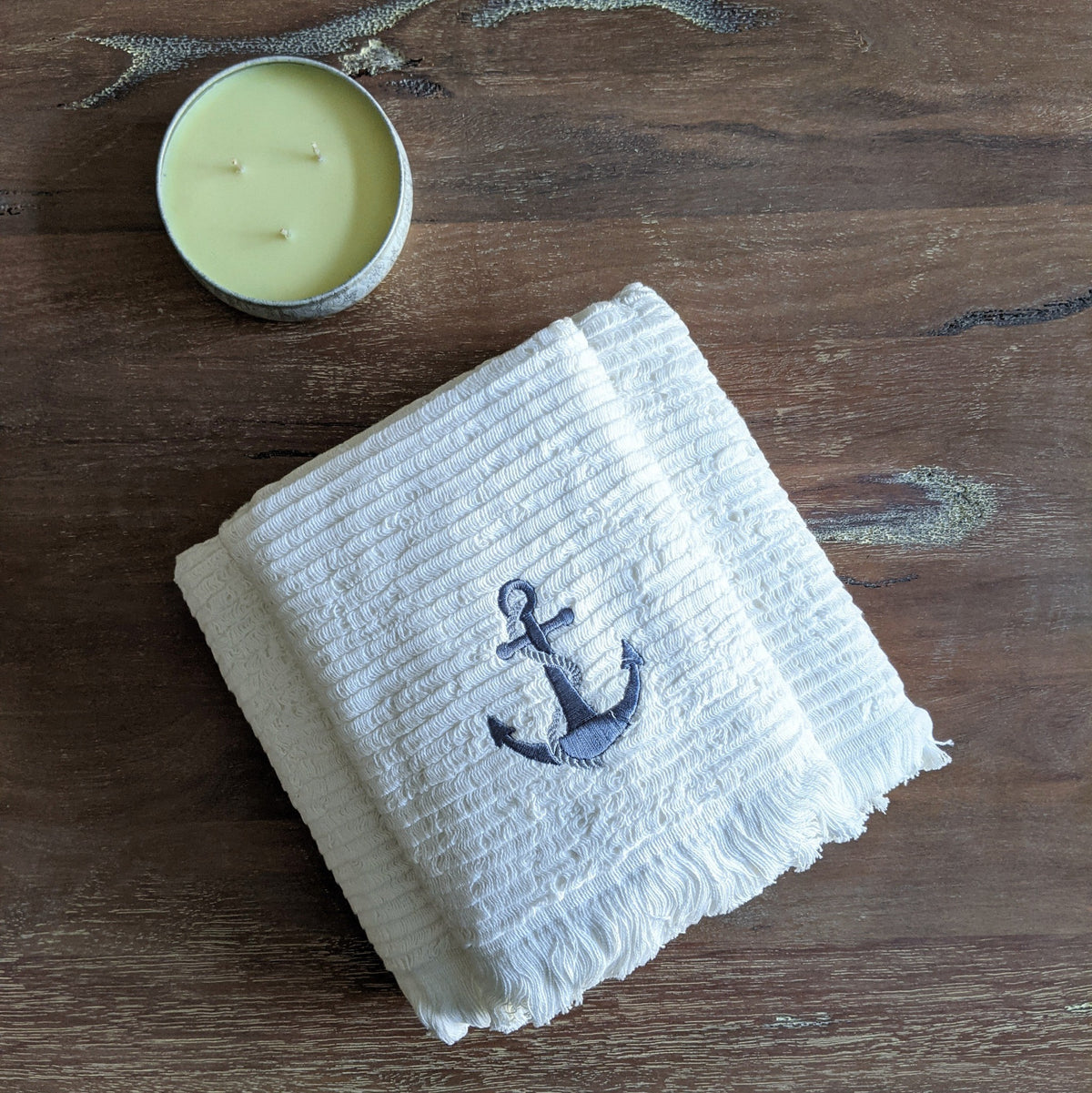 Sale - Athena, Terry Towel, Off White w/Anchor Embroidery