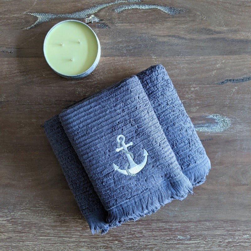 Sale - Athena, Terry Towel, Purple Gray w/Anchor Embroidery