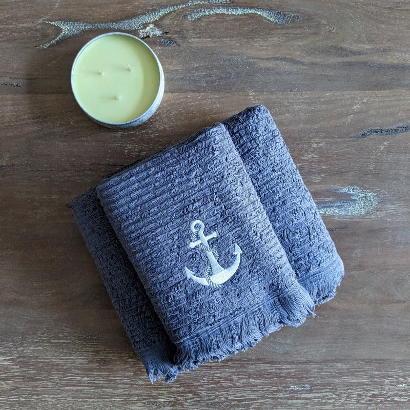 Athena, Terry Towel, Violet Gray w/Anchor Embroidery