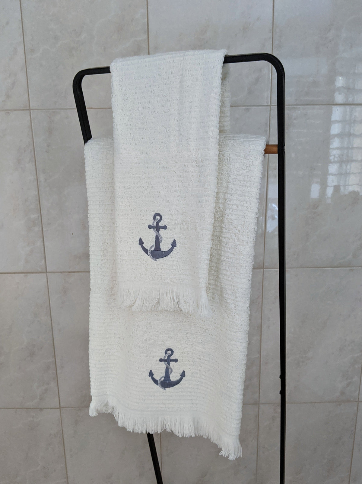 Athena, Terry Towel, Off White w/Anchor Embroidery