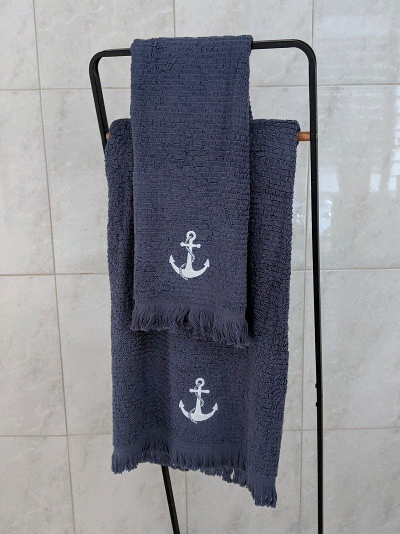 Sale - Athena, Terry Towel, Purple Gray w/Anchor Embroidery