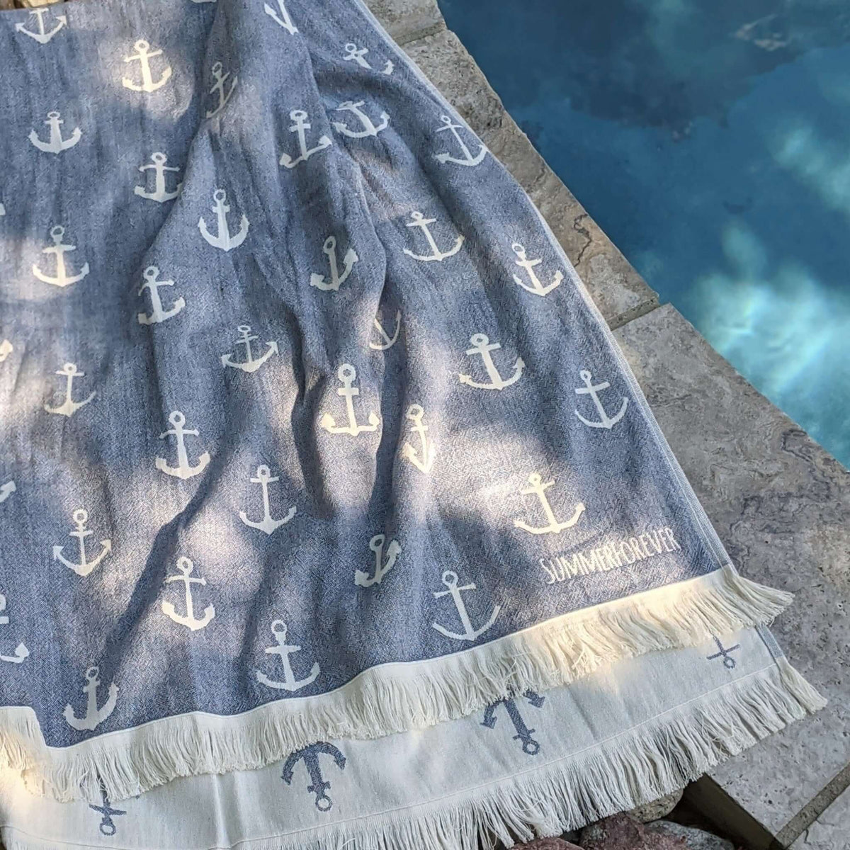 Anchors, Turkish Beach Towel, Navy