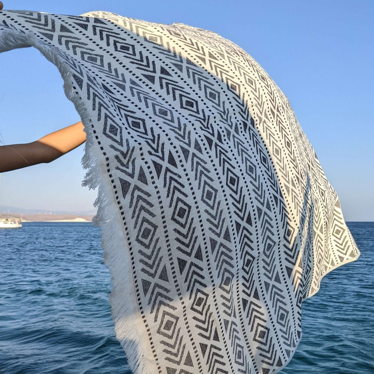 XO, Turkish Beach Towel, Black on Neutral Cotton