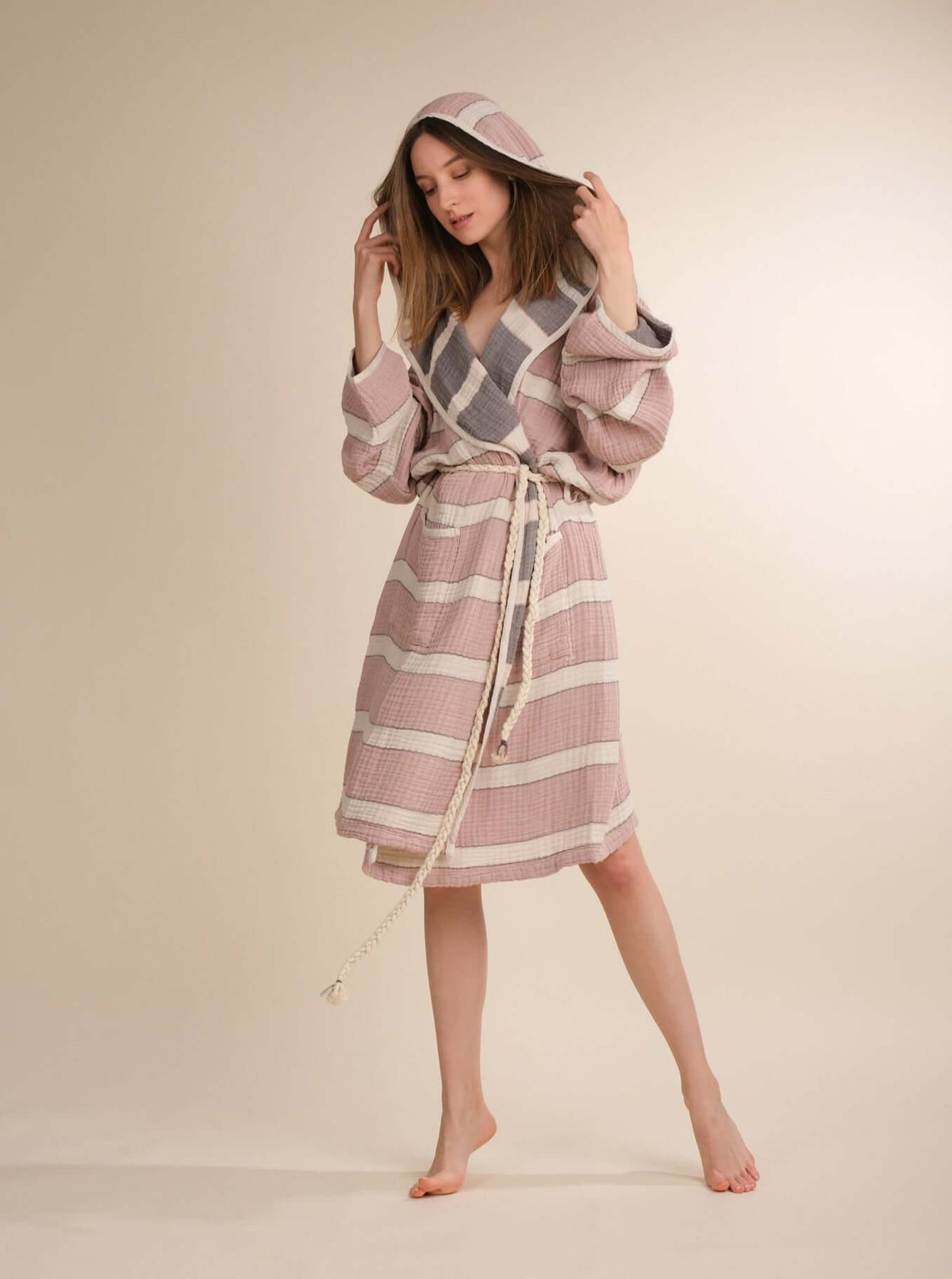 Crinkle Gauze Bathrobe 240gsm, Quattro Rose & Anthracite