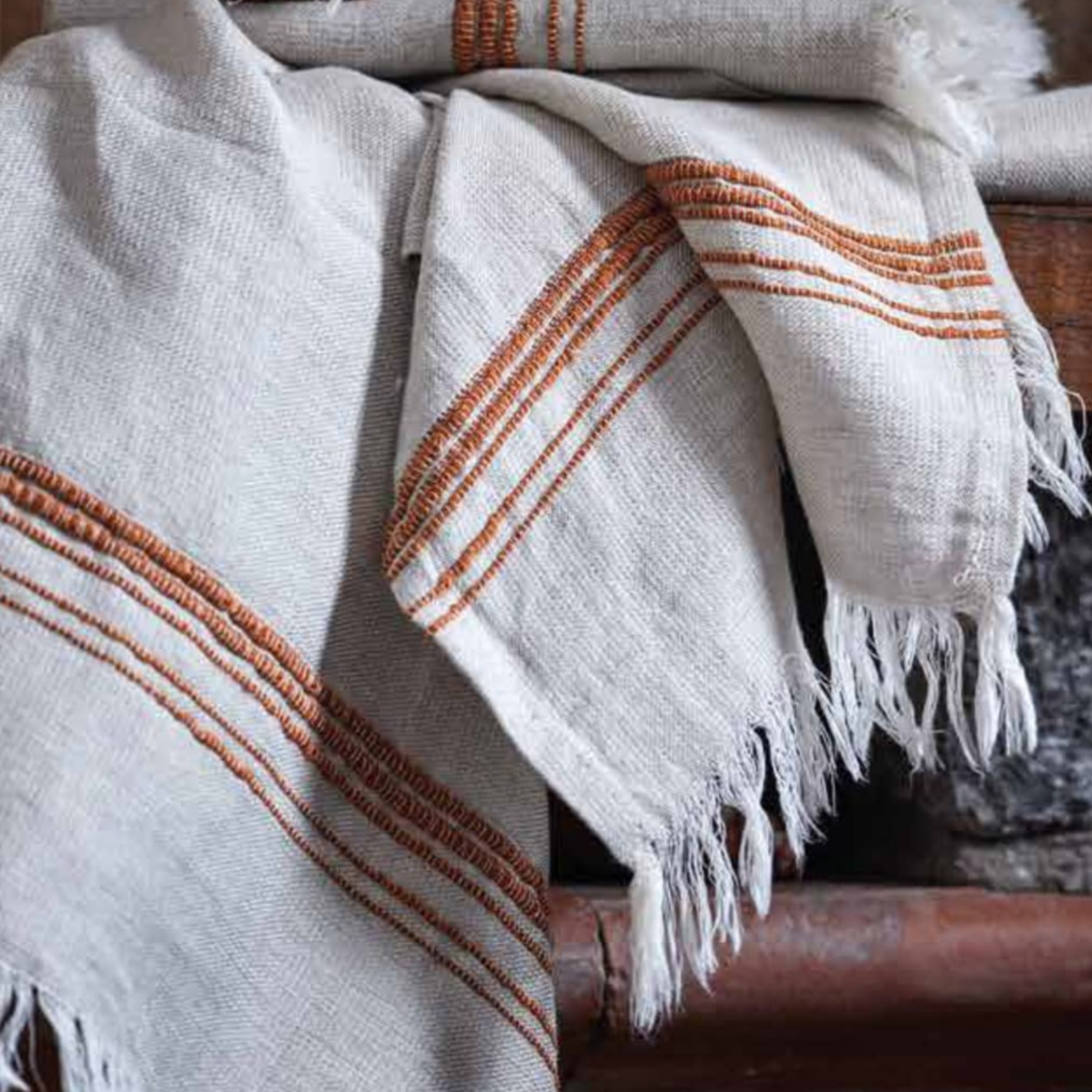 Linen Turkish Towel 160gsm, Beige & Tobacco