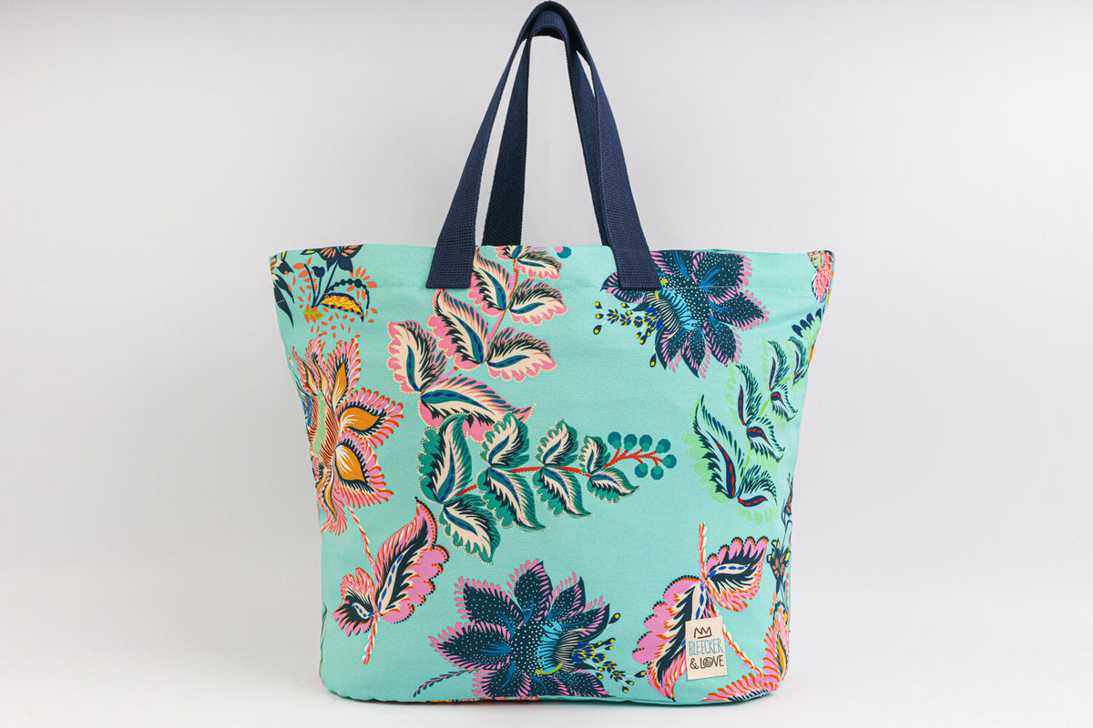 Beach Bag Waterproof lining - Floral  - Turquoise