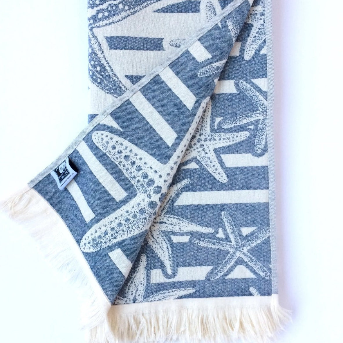 Turkish Towel with Starfish Design, Navy, Double Sided, for Beach Bath, absorbent durable 
