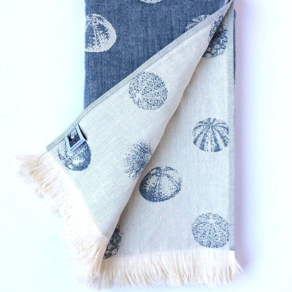 Turkish Towel with Different Sea Urchin Designs, Navy, off white, Double Sided, Reversible, for Beach or Bath, absorbent, very durable 